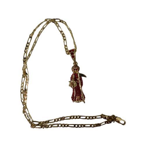 Collar San La Muerte Rojo Bañado en Oro